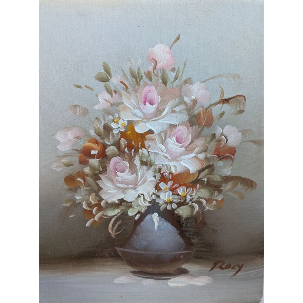 Original Floral Oil Painting On Stretched Canvas Signed By Artist Roxy - Romanti
